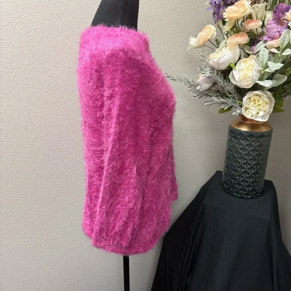 NIC+ZOE Hot Pink Fuzzy Sweater M | Soft Cozy Textured Knit Winter Pullover - Picture 7 of 10
